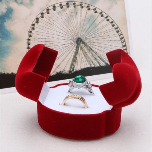 Velvet Engagement Wedding Couple Ring Earring Jewelry Display Storage Box Case R58E