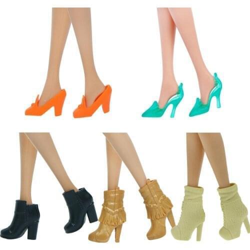 1 Pairs High Quality Doll Shoes Mix Style High Heels Boot Sandals Dress Up Accessories Shoes for Barbie Doll Dollhouse Kids Toy