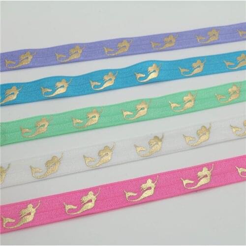 DHK 5/8'' Free shipping Foil gold Mermaid printed Fold Elastic FOE headband headwear hairband diy decoration wholesale OEM S646