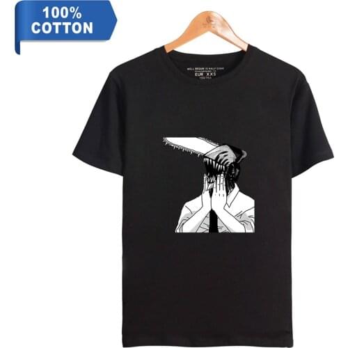 Cool Chainsaw man Anime Fashion Prints 100% Cotton T-shirt Men Summer Short Sleeve Tshirt Hot Streetwear Chainsaw man T shirt