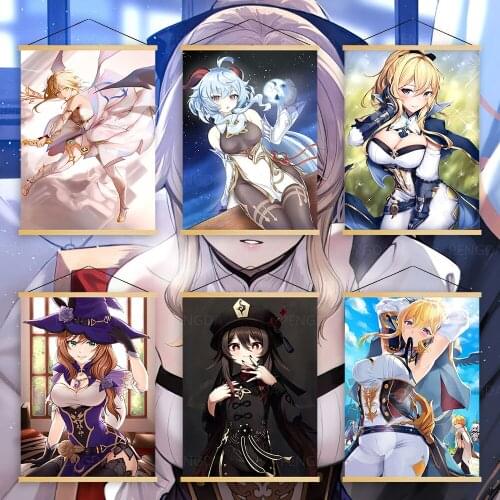 Canvas Wall Art Print Genshin Impact Anime Japan Role Modern Solid Wood Hanging Scrolls Painting Nordic Style Home Decor Poster