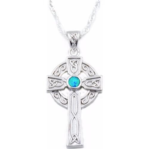 Irish Pendant Celtic Cross with Ocean Blue Fire Opal