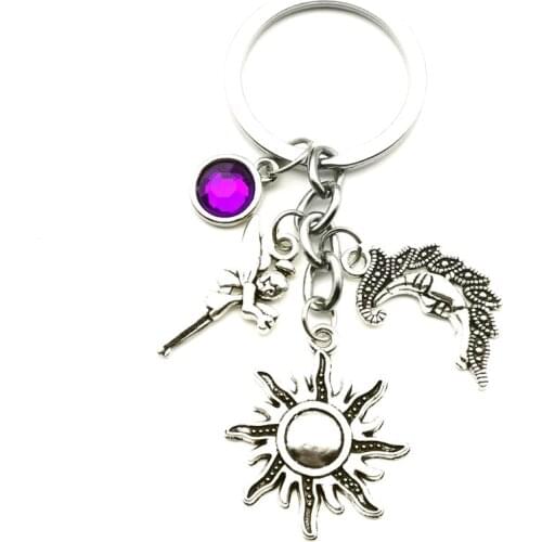 New Fashion 9 Color Key Ring Sun Moon Angel Birth Stone Pendant Key Chain DIY Car Key Ring Souvenir Jewelry Gift