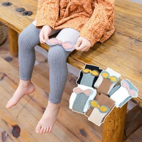 Spring Autumn Winter Leggings for Girls Bowknot Childrens Pants for Girls Cotton Knitted Colored Trousers