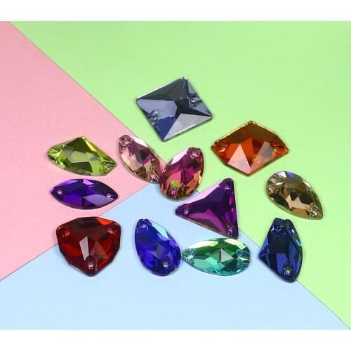 Mix colorful 15-20mm Crystal AB Sew On Rhinestones strass Flatback Glass Stone Sewing Rhinestone applique for clothes 60pcs/set