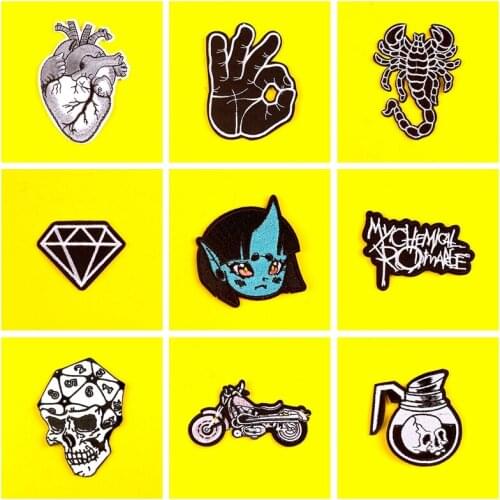 Diy Punk Patch Black And White Embroidered Patches For Clothing Iron On Patches On Clothes Stripes Letter Patch Applique Jacket