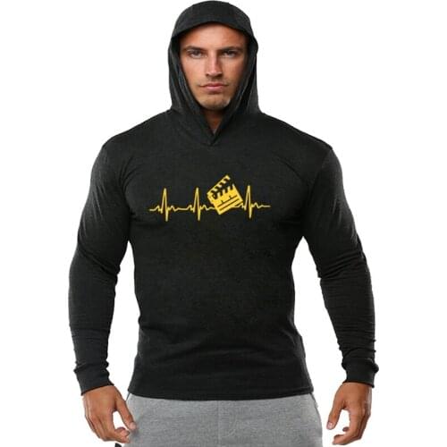 New Autumn Man Hoodie Camiseta Tops T-Shirt Film Director O-Neck Print T Shirt Men Oversized Cotton Heartbeat Clapperboard Tees