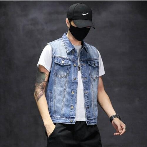 Spring and autumn new denim vest mens vest jacket vest vest blue cotton wear-resistant