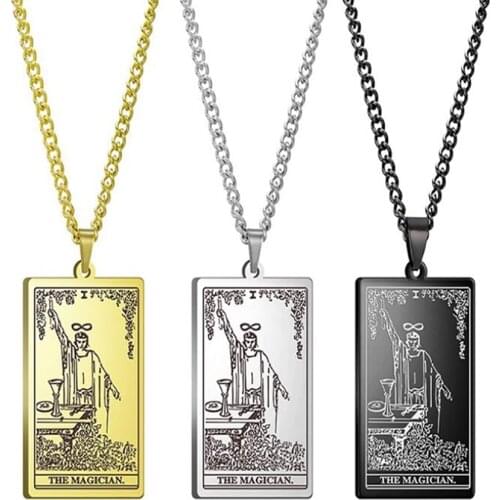 Stainless Steel Magician 2 Tarot Pendant Necklace Jewelry Dog Tag Men Women Lovers Necklaces Gift For Him