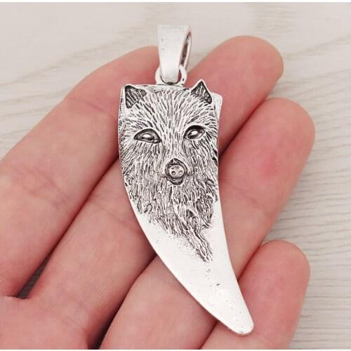 3 x Large Wolf Head Fang Tooth Shape Charms Animal Pendants For Necklace Jewelry Making Findings 74x22mm
