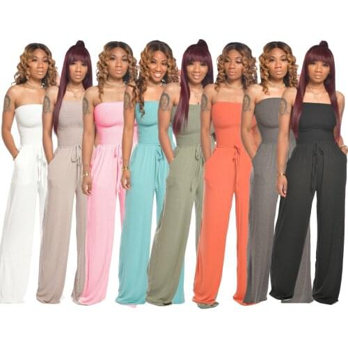 Casual Sleeveless Women Jumpsuits Sexy Strapless Lace Up Loose Overalls with Pocket Summer Fashion Party Women Rompers Outfit