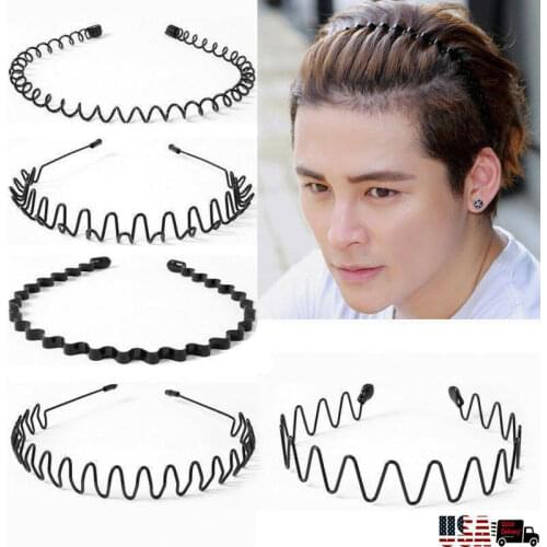 Unisex Mens Women Sports Wave Hair Band Metal Black Hairband Headband Aliceband Hot New Vogue Wave Hairpin Hair Band Men Hoop