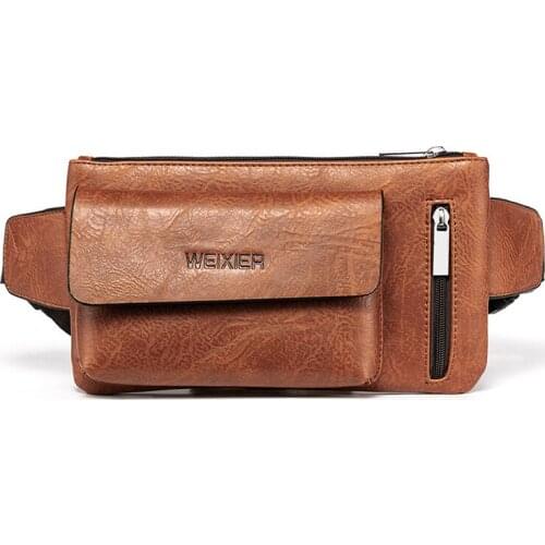 Waist Bag Men Leather Fanny Pack Chest Wallet Male Casual Belt Sling Crossbody Bags