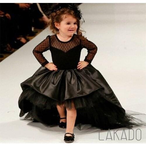 2021 Long Sleeves Little Girls Pageant Dresses High Low Mother Girl Dress Flower Girl Dresses Formal Holy Communion