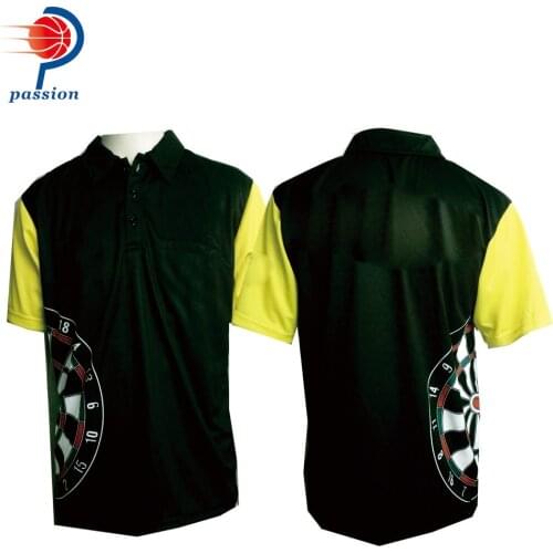 25 USD Each Black Yellow Pro Allover Sublimation Print Dart Polo Shirts with Chest Pocket