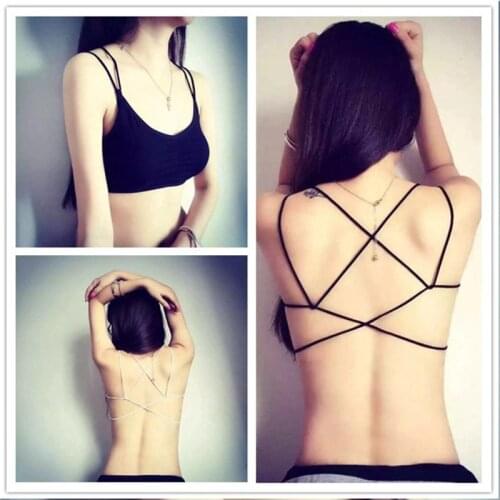 Sexy Padded Backless Bra Fashion Back Cross Straps Hollow Beauty Back Tube Top