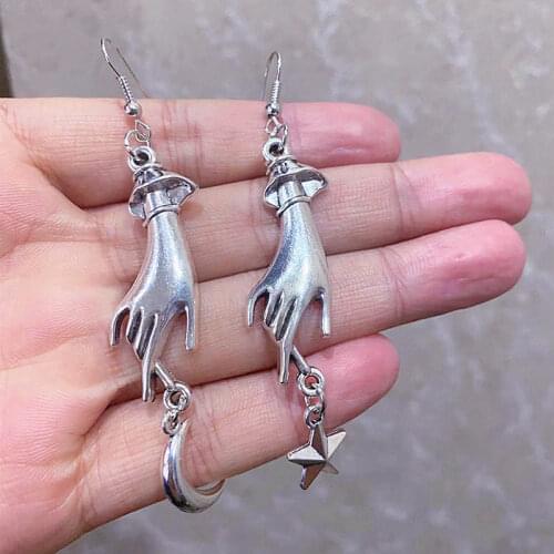 Tianjia Oracle Hand Dangle Earrings, Tianjia Hand Stars and Moon Pendants, Witch Jewelry Celestial Jewelry