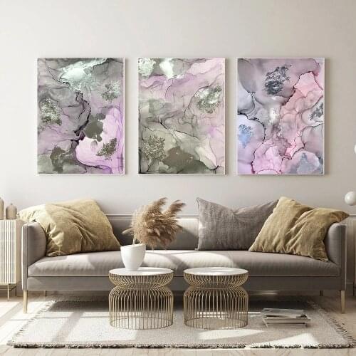 Nordic Morden Abstract lilac Grey line Wall Art Canvas Painting Silver Blue smoke Art Poster Print Wall Picture for Living Room