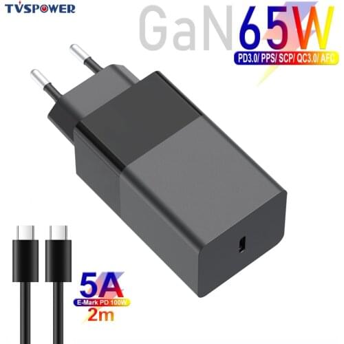 USB-C Charger 65W GaN PD3.0 Fast Charging Power Delivery Adapter for MacBook/ASUS/HP/HUAWEI Laptops iPad Pro/iPhone Galaxy