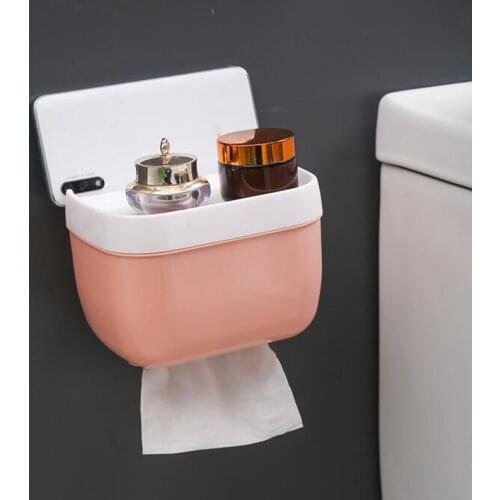Bathroom Wall Mount Toilet Paper Holder Waterproof Mobile Phone Storage Shelf Toilet Paper Storage Rack Tissue Box
