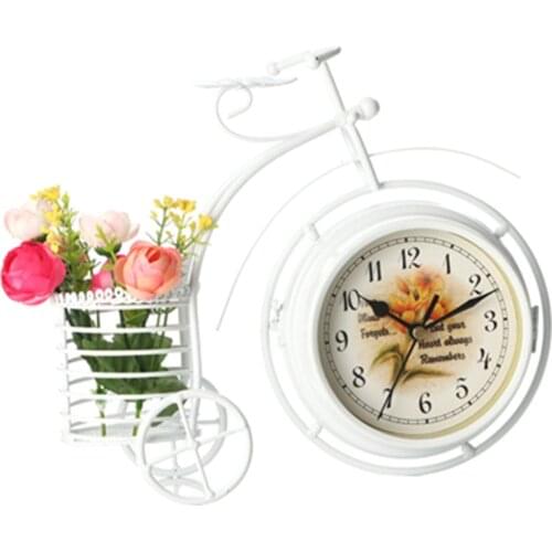 Vintage Metal Rustic Bicycle Clock Bike Shaped Double Side Table Decorative Clock for Home Decor with Basket