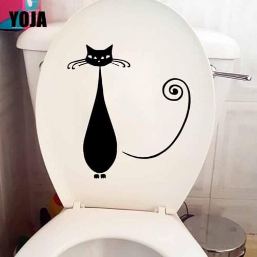 YOJA 22.5X24.6CM Wall Sticker Toilet Decal Black Cat Living Bedroom Home Decoration T5-0194