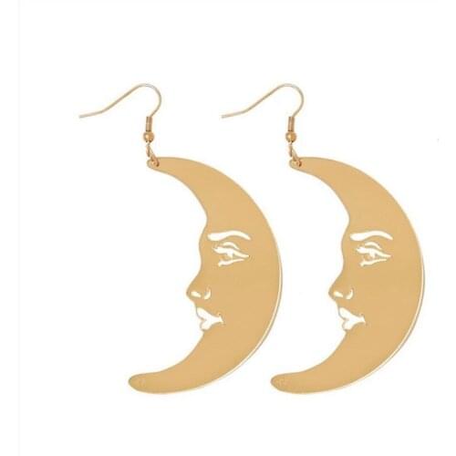 Korea New Fashion Face Moon Specular Gold Color Drop earrings Women acrylic Big earring Fashion Jewelry Wholsale E18080