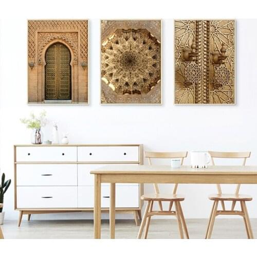 Gold Morocco Door Art 5D Diy Diamond Painting Full Square Round Mosaic Embroidery Rhinestone Architecture Home DecorationZP-2878