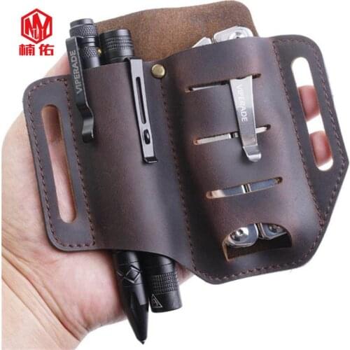1PC Universal Belt Storage Leather Cover Folding Knife Tactical Pen Flashlight EDC Tool Belt Storage Leather Cover