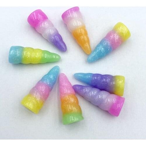 10Pcs Unique Resin Colorful Unicorn Horn Flat Back Figurine DIY Wedding Scrapbook Decor Home Craft Accessories D18