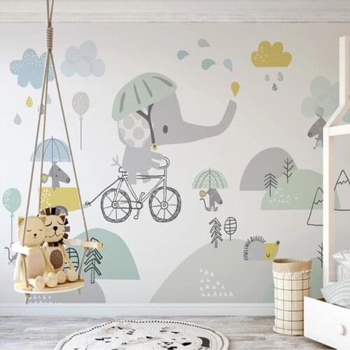 Milofi Custom 3D Wallpaper Mural Cute Cartoon Elephant Cycling Hamster Clouds Children Background Wall Paper Mural