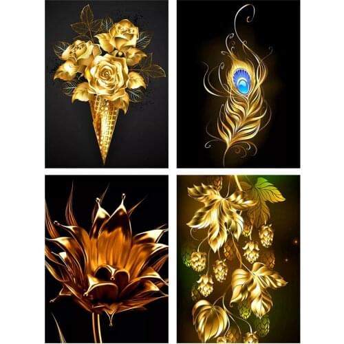 Diamond Painting 5D DIY Golden Flower Diamond Inlaid Embroidery Cross Stitch Mosaic Wall Handmade Home Decoration