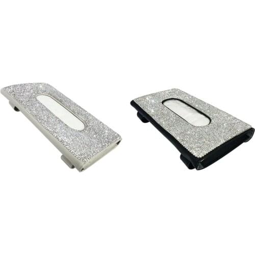 Car Sun Visor Tissue Box Holder Crystal Sparkling Napkin Holder PU Leather Car Accessories for Women for Cars
