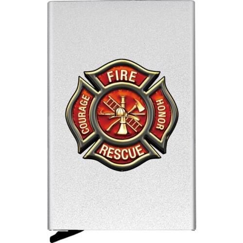 High Quality Metal Men Women Credit Card Holder Firemen Fire Rescue Badge Printing Travel ID Cardholder Case Rfid Wallet