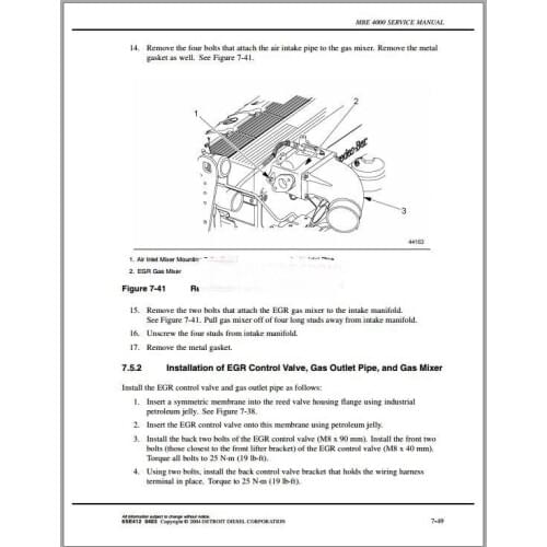 Detroit Diesel MBE 4000 Training Center Support Documentation