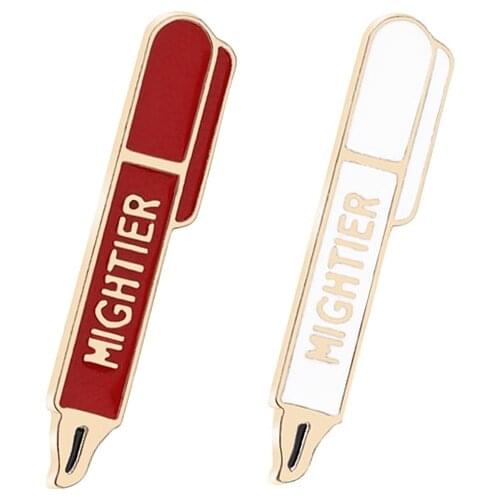 Red White Pens Enamel Pins Brooches Jackets Clothes Lapel Pin Metal Badge Women Men Accessories Gifts For Teacher Student Writer