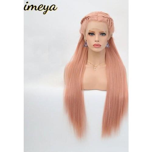 Imeya Long Synthetic Lace Front Wigs Orange With Two Braids On The Side High Temperature Fiber Wigs For Women