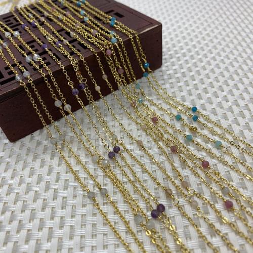 Exquisite Natural Stone Gold Thread Handmade Rosary Amethyst Charm Refined Copper Chain Making DIY Necklace Bracelet Jewelry