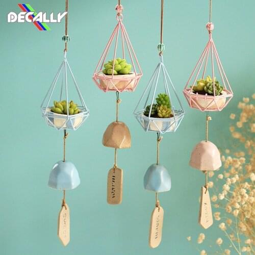 Wind Chimes Home with Rope Decorative Elegant Hanging Planter Ceramic Practical Succulent Wall Mount Holder Modern Flower Pot
