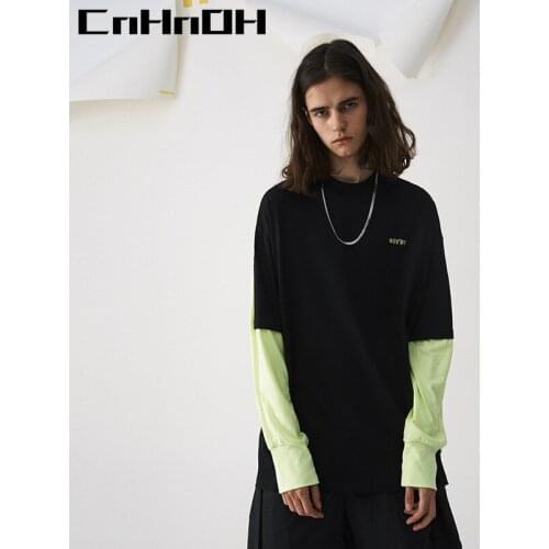 CnHnOH Fake Two-Piece Suit For Men And Women Long-Sleeved Hit Color Hip-Hop Loose Large Size Autumn New Trend Top 9390