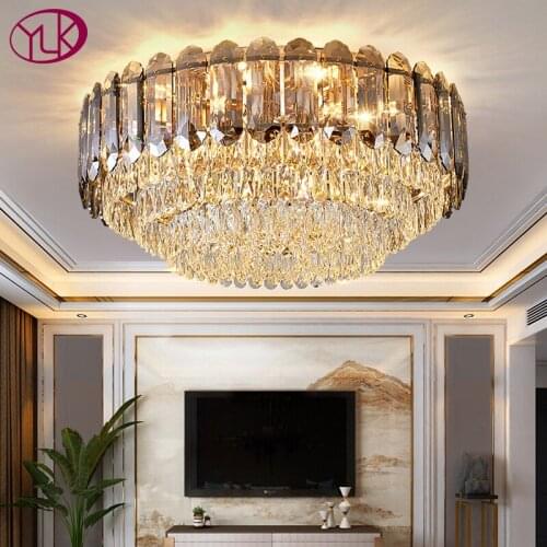 Round living room crystal chandelier for ceiling luxury bedroom dining room decor led cristal lamp gold indoor light fixture