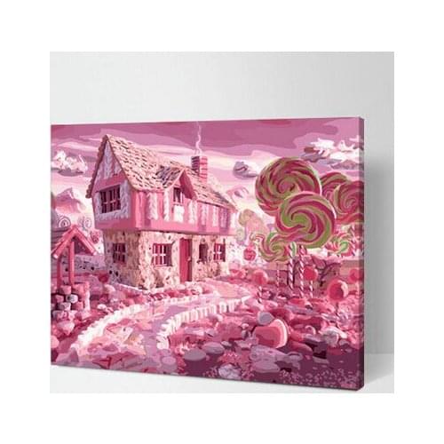 MaHuaf-X250 Abstract 40x50cm Framed oil painting by numbers dream of Candy house Decorative canvas pictures for living room