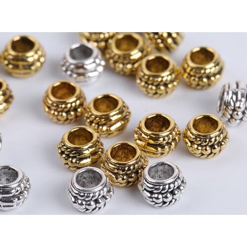 30Pcs/Lot Big Hole Antique Gold Silver Tube Metal Loose Spacer Beads For Vintage Bracelet Handmade Jewelry Making Findings