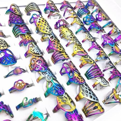 MixMax 10pcs/Lot Womens Ring Fashion Laser Cut Pattern Stainless Steel Finger joint rings Party Jewelry Gifts 4 Colors