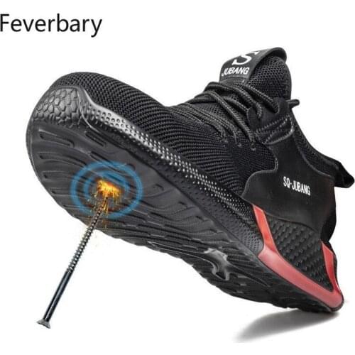 Feverbary Men Safety Shoes Steel Toe Cap Work Boots Outdoor Non-slip hiking Boots Trainer Comfortable Sneakers