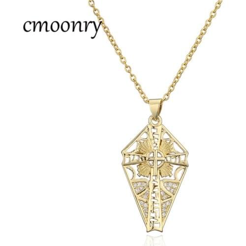 Cmoonry 2021 New Statement Cross Pendant Necklace For Women Men Gold Color Hip Hop Necklace Christian Jewelry Gift