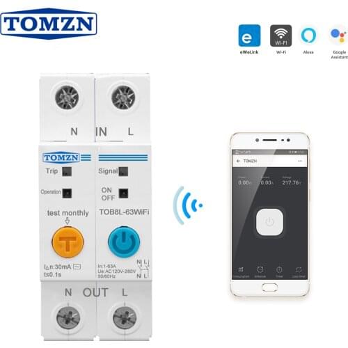 Single Phase WIFI Smart Energy Meter Kwh Metering Monitoring Circuit Breaker Timer Relay with Leakage Protection 63A Ewelink