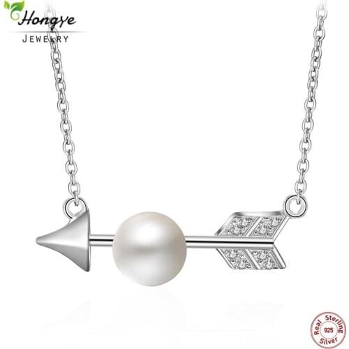 Hongye 925 Sterling Silver Cupid Arrow Real Freshwater Pearl Necklaces & Pendants Valentines Day Gift Sterling-silver-jewelry
