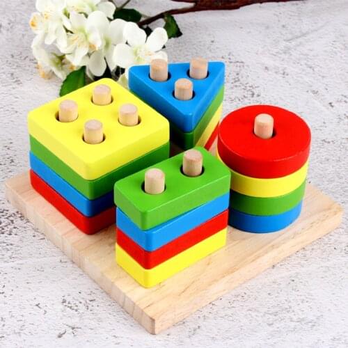 Educational Wooden Toys for Children Kids Four-Set Toys Early Education Intelligence Shape Learning Toys for Children 24 Months