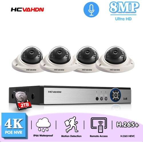H.265 4CH 4K POE Security Camera System Kit AI Detection Dome Audio Record IP Camera IR CCTV Video Surveillance NVR Set